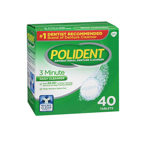 Polident, 3 Minute Antibacterial Denture Cleanser Tablets, 40 Count Polident