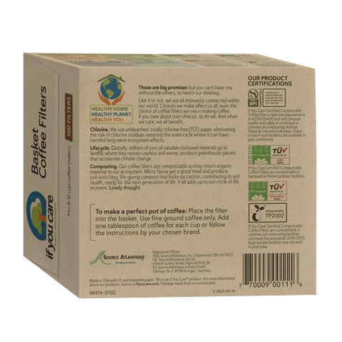 If You Care, Coffee Filter 8 Inch Basket, 100 Count