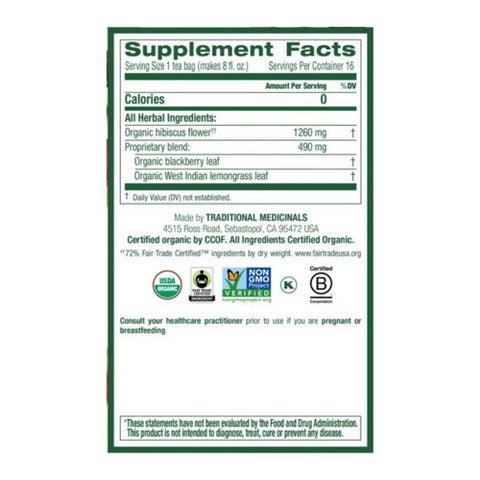 Traditional Medicinals, Hibiscus Tea, 16 BAGS