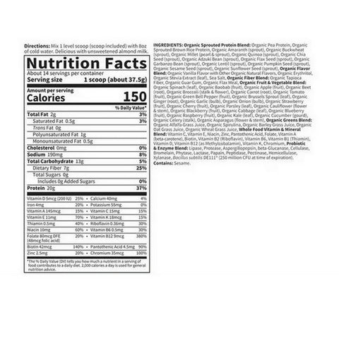 Garden of Life, Raw Organic Meal Replacement Protein Powder Vanilla, 558 Grams