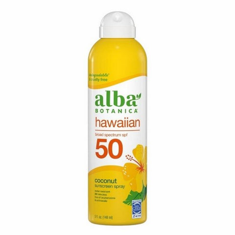 Alba Botanica, Hawaiian Clear Spray Sunscreen SPF50, Coconut 5 Oz