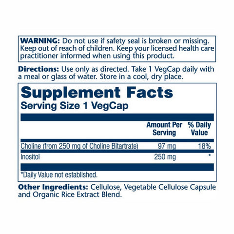 Solaray, Choline & Inositol, 250 mg, 100 Caps