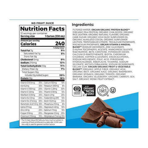 Orgain, Vegan Nutritional Shake Smooth Chocolate, 11 Oz(Case Of 12)