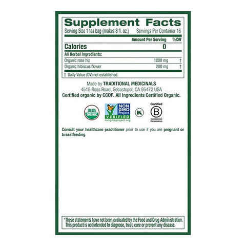 Traditional Medicinals, Organic Rose Hips With Hibiscus Tea, 16 Bags