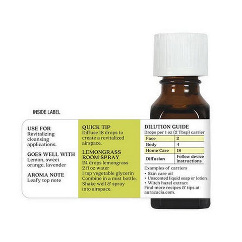 Aura Cacia, 100% Pure Essential Oil Lemongrass, (cymbopagon citratus) 0.5 Fl Oz