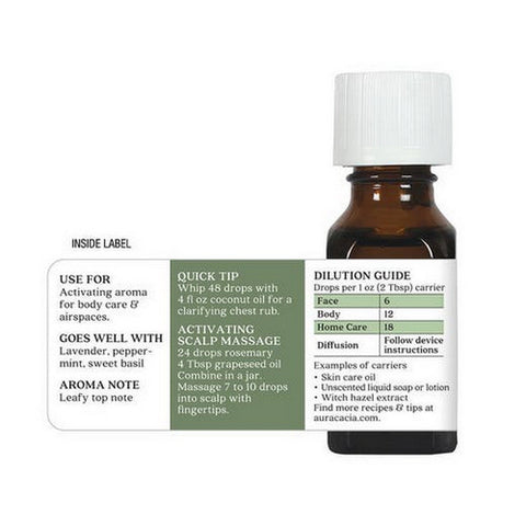 Aura Cacia, Pure Essential Oil Rosemary, (rosemarinus officinalis) 0.5 Fl Oz