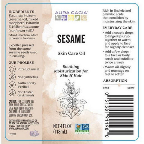 Aura Cacia, Sesame Oil, 4 Oz