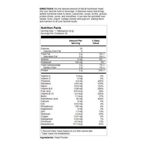 Kal, Nutritional Yeast Powder Vegetarian Formula, 6.3 Oz