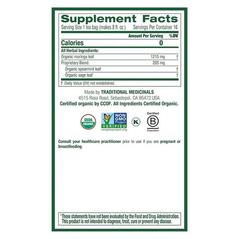 Traditional Medicinals, Organic Tea Moringa with Spearmint and Sage, 16 Bags