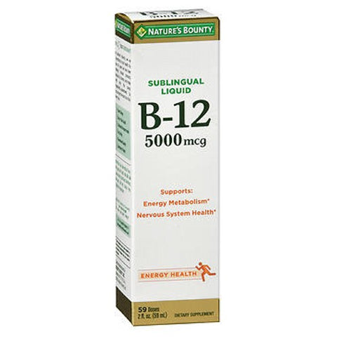 Nature's Bounty, Nature's B-12 Sublingual Liquid, 5000 mcg, 24 X 2 Oz