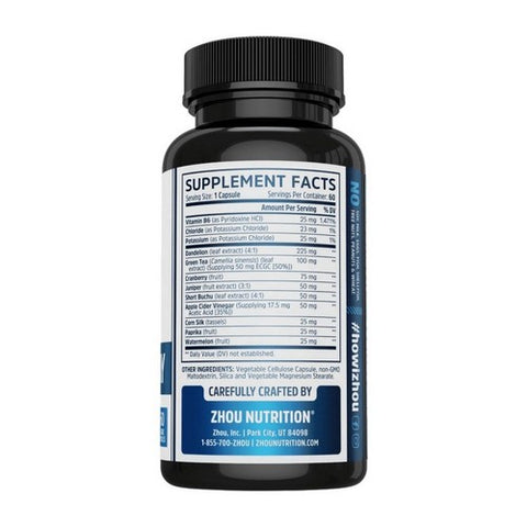 Zhou Nutrition, Water Away With Dandelion And Potassium, 60 Caps