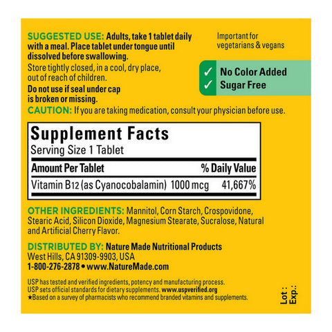 Nature Made, Fast Dissolve B-12 Sublingual Cherry, 1000 mcg, 50 Each