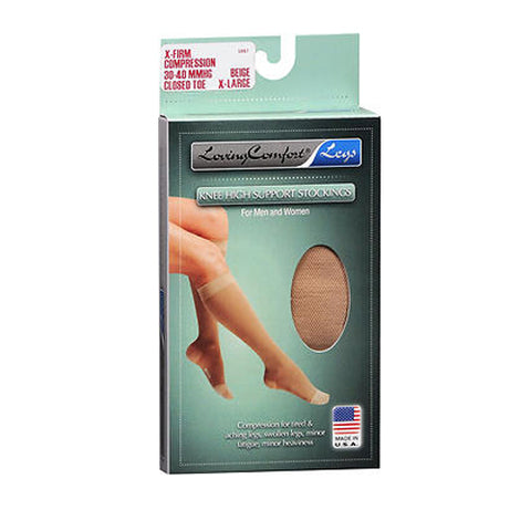 Loving Comfort, Support Knee High Stockings X-Firm Compression Beige Large, 1 Each