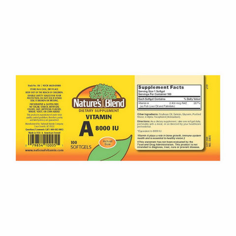 Nature's Blend, Nature'S Blend Vitamin A Softgels, 8000 IU, 100 Caps