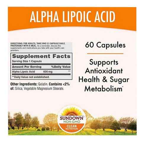 Sundown Naturals, Sundown Naturals Alpha Lipoic Acid Capsules, 600 mg, 60 Caps