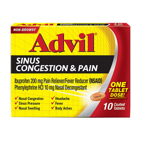 Advil, Sinus Congestion & Pain, 10 Tabs