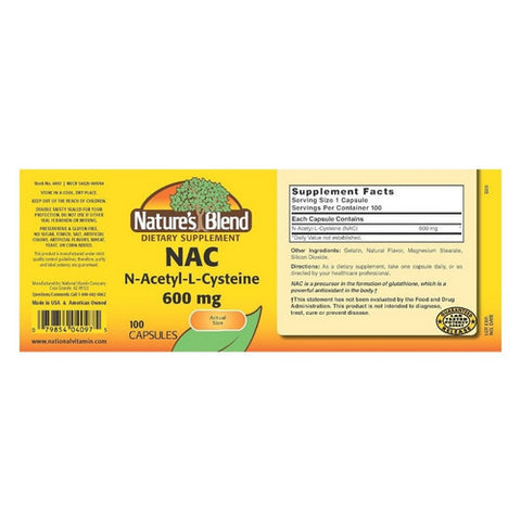 Nature's Blend, Nature's Blend Nac Capsules, 600 mg, 100 Tabs
