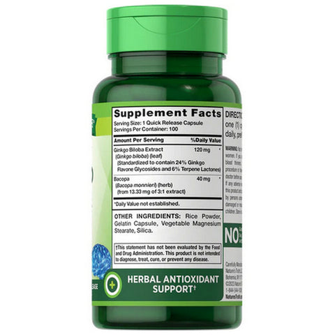 Nature's Truth, Standardized Ginkgo Biloba Plus Quick Release Capsules, 120 Mg, 100 Caps