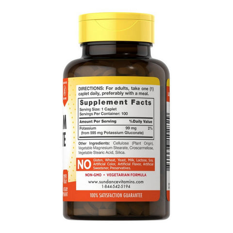 Sundance, Potassium Gluconate Caplets, 595 mg, 100 Tabs