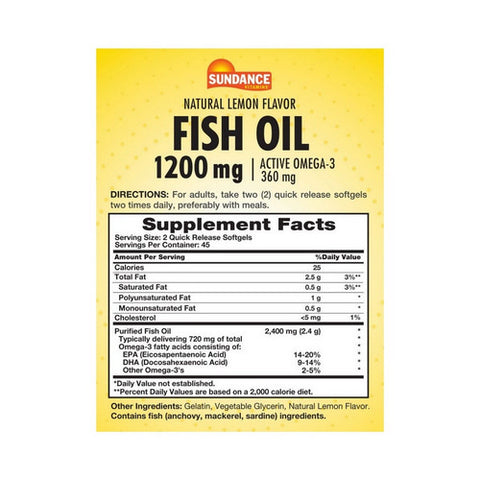 Sundance, Vitamins Fish Oil - Omega-3 Softgels Natural Lemon Flavor, 1200 mg, 90 Tabs