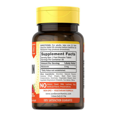 Sundance, Ultra Melatonin Fast Dissolve Tablets Natural Berry Flavor, 5 mg, 60 Tabs