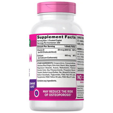 Nature's Truth, Calcium + D3 Caplets, 600 Mg, 250 Tabs