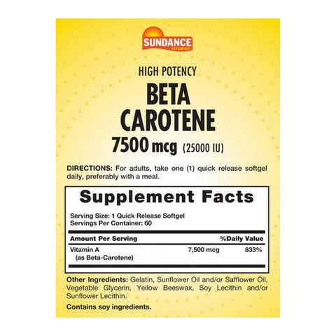 Sundance, Beta Carotene Vitamin A Softgels, 25,000 IU, 60 Caps