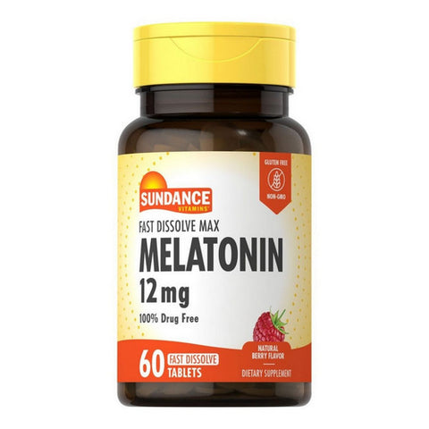 Sundance, Max Melatonin Tablets Natural Berry Flavor, 12 mg, 60 Tabs