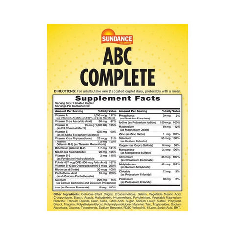 Sundance, Vitamins Abc Complete Adult Multivitamin & Mineral Formula Coated Caplets, 60 Tabs