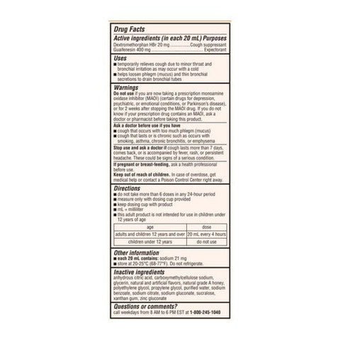 Robitussin, Adult Honey Cough + Chest Congestion Dm Liquid Maximum Strength, 4 Oz Robitussin