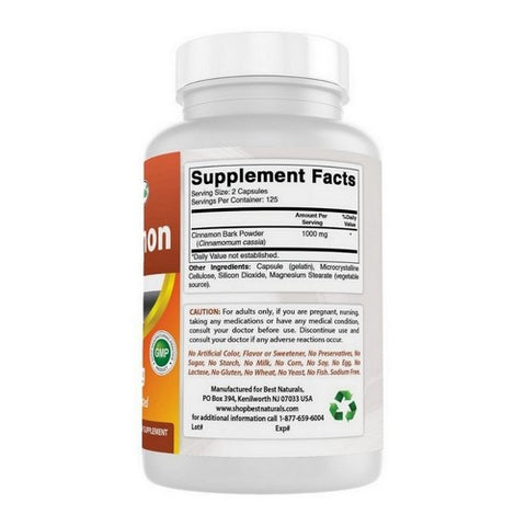 Best Naturals, Cinnamon Bark, 500 mg, 250 Caps