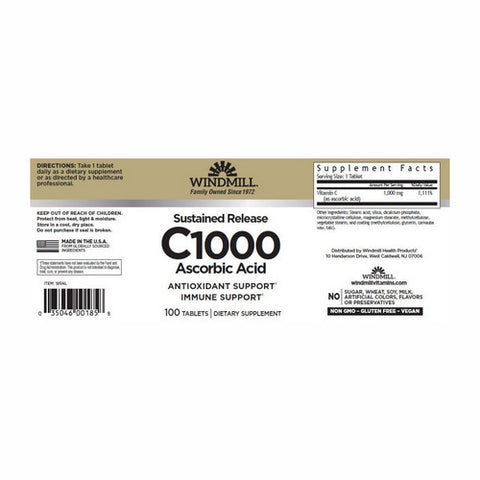 Windmill Health, Vitamin C Sustained Release, 1000mg, 100 Tabs