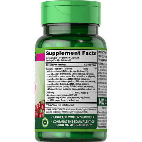 Nature's Truth, Women's Probiotic + Cranberry Vegetarian Capsules, 40 Tabs