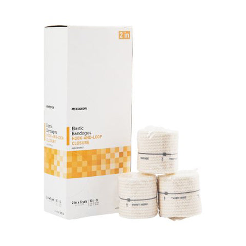 McKesson, Elastic Bandage 2 Inch X 5 Yard Single Hook and Loop Closure Tan 16-1033-2, Box Of 10