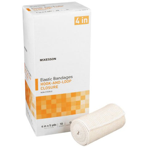 McKesson, Elastic Bandage 4 Inch X 5 Yard Single Hook and Loop Closure Tan 16-1033-4, Box Of 10