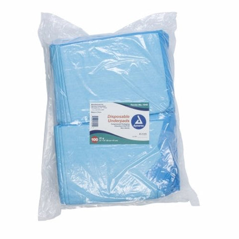 Dynarex, Disposable Underpad Fluff Light Absorbency 23 X 24 Inch, Pack Of 100