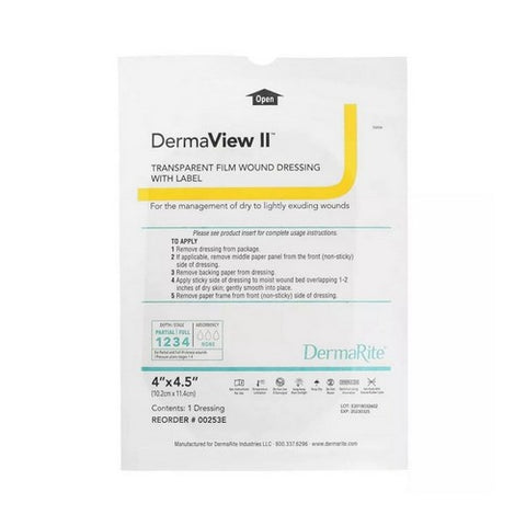 DermaRite, Transparent Film Dressing DermaView II Rectangle 4 X 4-1/2 Inch Frame Style Delivery With Label Ster, 1 Each