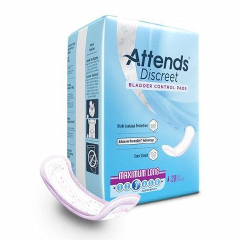 Attends, Discreet Bladder Control Pads 14-1/2 Inch Length Moderate Absorbency, Case Of 10