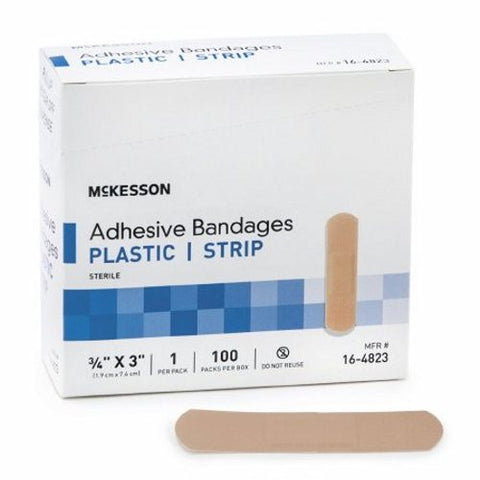 McKesson, Adhesive Strip 3/4 X 3 Inch Plastic Rectangle Tan Sterile 16-4823, Case Of 24