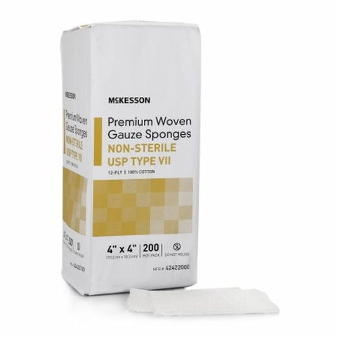 McKesson, Gauze Sponge 4 X 4 Inch 12-Ply NonSterile 42422000, Case Of 10
