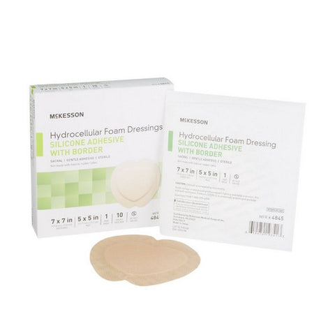 McKesson, Foam Dressing 7 X 7 Inch With Border Film Backing Silicone Gel 4845, Box Of 10