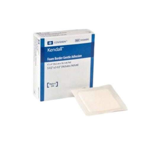 Cardinal, Foam Dressing 5-1/2 X 5-1/2 Inch With Border Film Backing Silicone 55566BG, Box Of 10