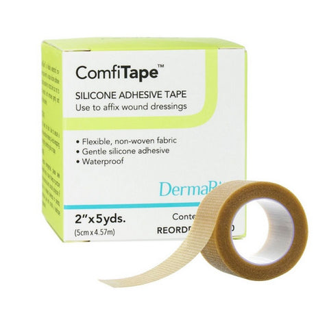 DermaRite, Medical Tape ComfiTape Waterproof Silicone 2 Inch X 5 Yards Tan NonSterile, 1 Roll
