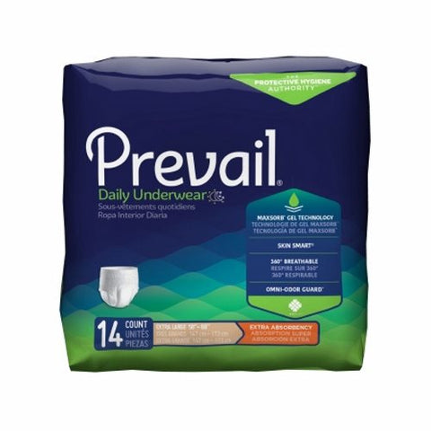 First Quality, Unisex Adult Absorbent Underwear Prevail Daily Underwear Extra Pull On with Tear Away Seams X-Large Disposable Moderate Absorbency, Case Of 4