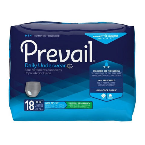 First Quality, Male Adult Absorbent Underwear Prevail  Men's Daily Underwear Pull On with Tear Away Seams Large / X, Case Of 4
