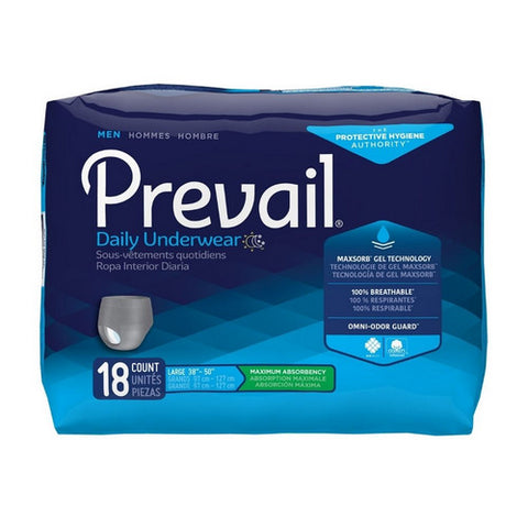 First Quality, Male Adult Absorbent Underwear Prevail  Men's Daily Underwear Pull On with Tear Away Seams Large / X, Count of 18