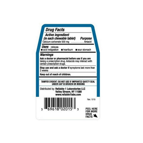 Reliable1, Calcium Carbonate Antacid, 500 mg, 150 Chewable Tabs