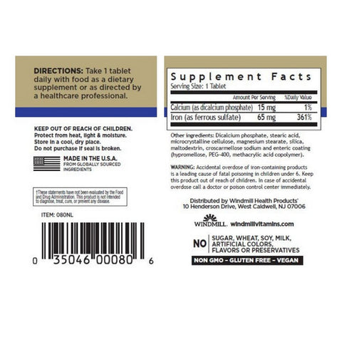 Windmill Health, Fe Tabs Ferrous Sulfate, 100 Tabs