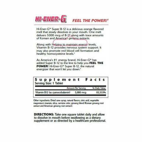 Hi-Ener-G, Vitamin B12 Hi Ener G Super, 30 Tabs