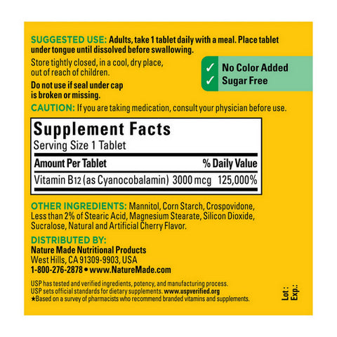 Nature Made, Vitamin B12, 5000mcg, Sublingual 40 Lozenges